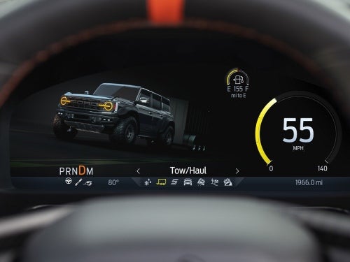 2024 Ford Bronco view of driver's dash showing vehicle in tow/haul drive mode