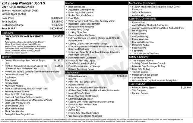 2019 Jeep Wrangler Sport S