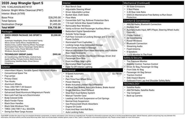 2020 Jeep Wrangler Sport S