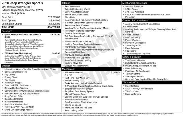 2020 Jeep Wrangler Sport S