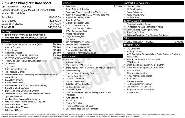 2026 Jeep Wrangler Sport