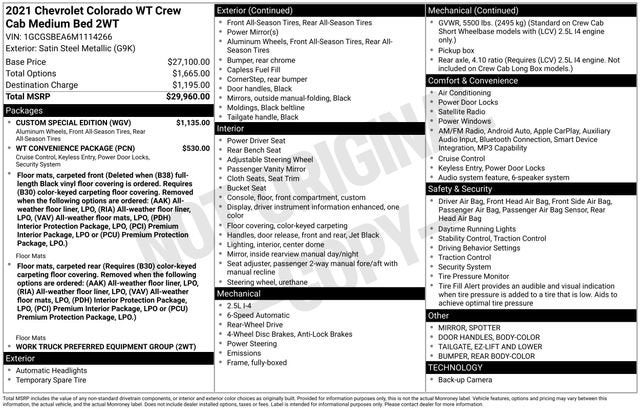 2021 Chevrolet Colorado 2WD Work Truck
