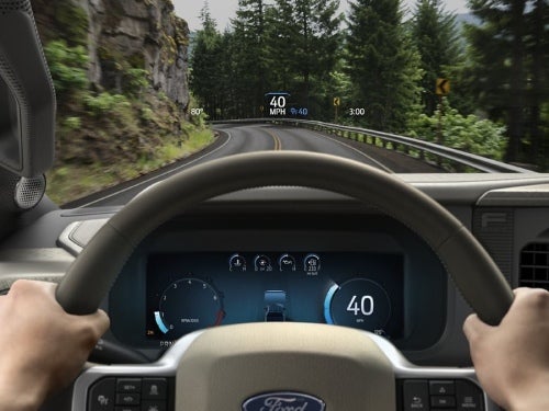 2024 Ford F-150 close up view of driver's digital instrument cluster and head up display